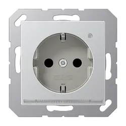JUNG Schuko-Steckdose Safety+ mit LED-Orientierungslicht und Helligkeitssensor A-range aluminium (A 1520-O AL LNW)