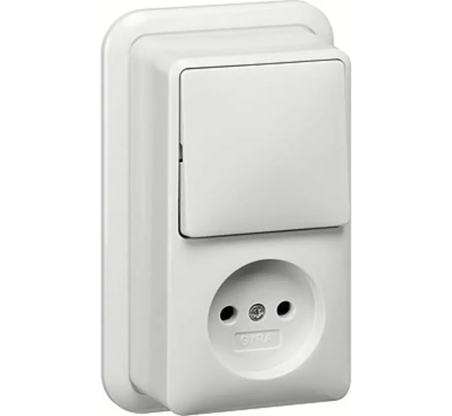 Kombination Schalter und Steckdose ohne Schutzkontakt Aufputz weiß (047611)