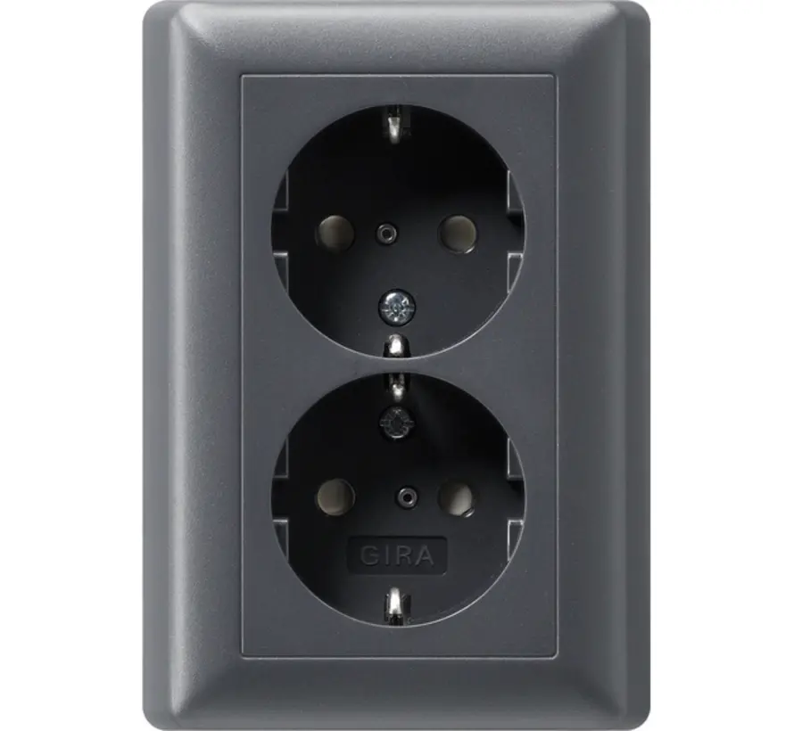 Schuko-Steckdose erhöhtem Berührungsschutz 2-fach für Unterputz-Gerätedose 1-fach System 55 anthrazit matt (078328)
