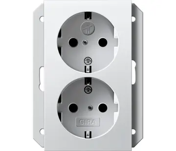 Gira Schuko-Steckdose erhöhtem Berührungsschutz 2-fach für Unterputz-Gerätedose 1-fach System 55 weiß matt (273127)