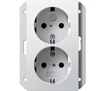 Gira Schuko-Steckdose erhöhtem Berührungsschutz 2-fach für Unterputz-Gerätedose 1-fach System 55 weiß glänzend (273103)