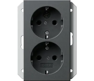 Gira Schuko-Steckdose erhöhtem Berührungsschutz 2-fach für Unterputz-Gerätedose 1-fach System 55 anthrazit matt (273128)