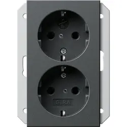 Gira Schuko-Steckdose erhöhtem Berührungsschutz 2-fach für Unterputz-Gerätedose 1.5-fach System 55 anthrazit matt (273528)