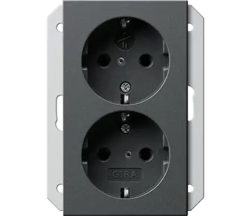 Gira Schuko-Steckdose erhöhtem Berührungsschutz 2-fach für Unterputz-Gerätedose 1.5-fach System 55 anthrazit matt (273528)
