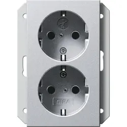 Gira Schuko-Steckdose erhöhtem Berührungsschutz 2-fach für Unterputz-Gerätedose 1-fach System 55 aluminium matt (273126)