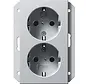 Schuko-Steckdose erhöhtem Berührungsschutz 2-fach für Unterputz-Gerätedose 1-fach System 55 aluminium matt (273126)
