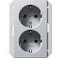Schuko-Steckdose erhöhtem Berührungsschutz 2-fach für Unterputz-Gerätedose 1.5-fach System 55 aluminium matt (273526)