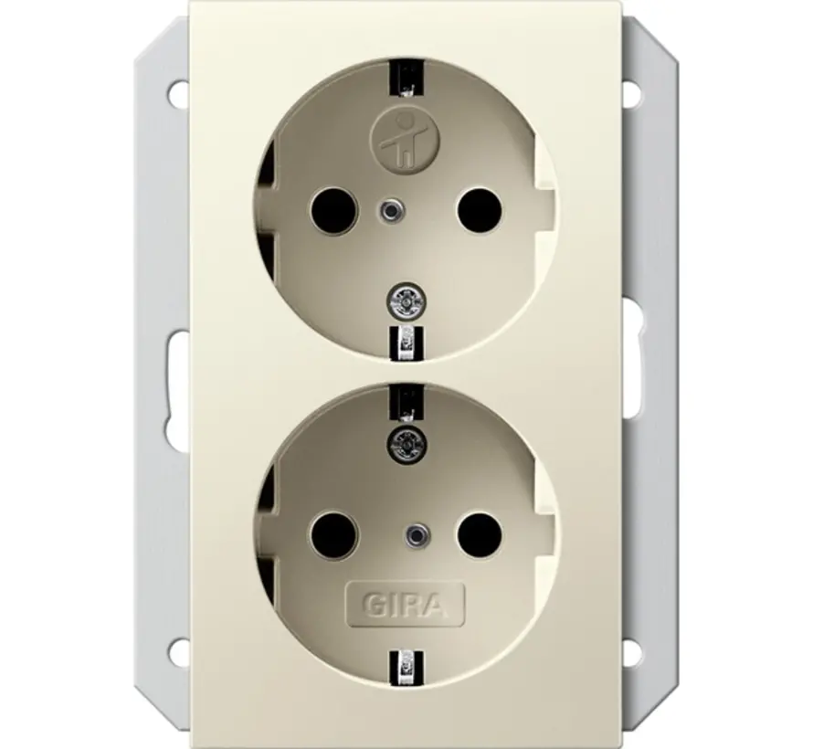 Schuko-Steckdose mit Shutter 2fach für unterputz-Gerätedose 1.5fach System 55 creme glänzend (273501)