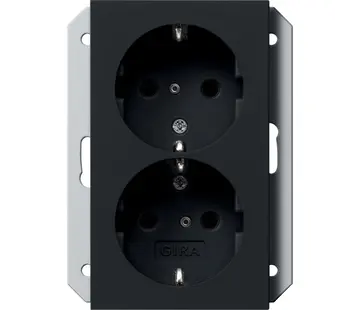 Gira Schuko-Steckdose erhöhtem Berührungsschutz 2-fach für Unterputz-Gerätedose 1.5-fach System 55 schwarz matt (2735005)