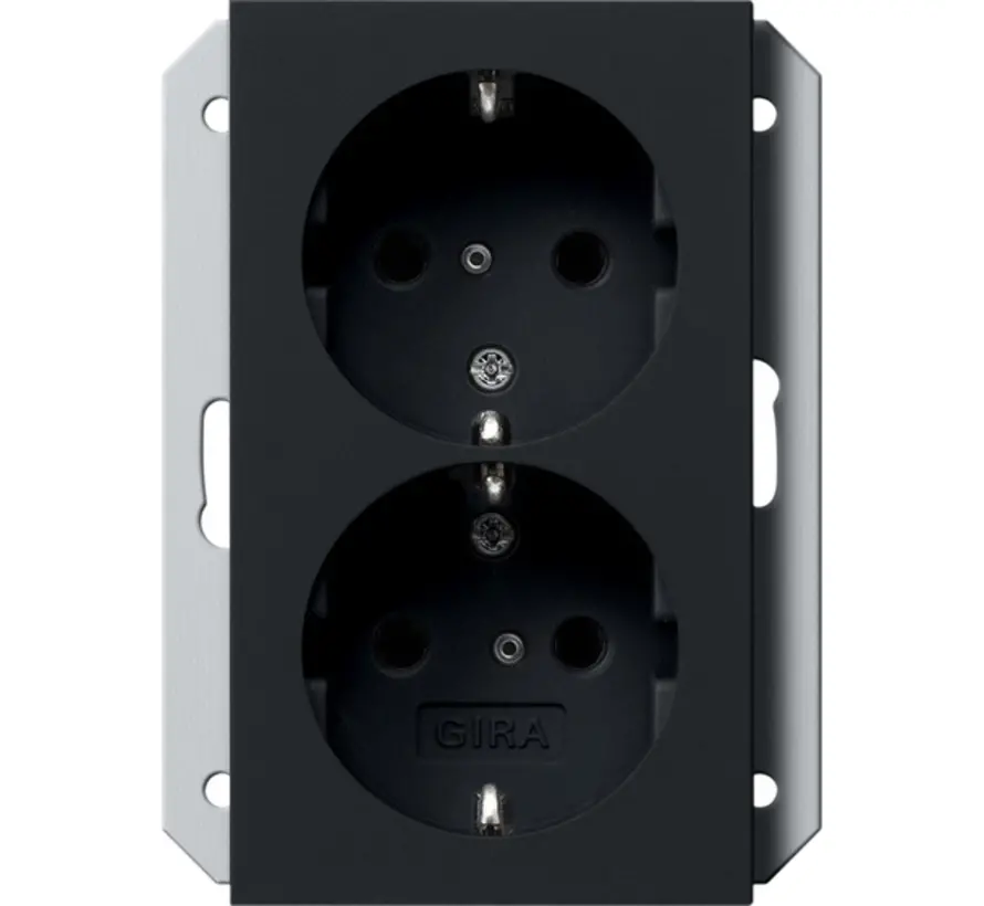 Schuko-Steckdose erhöhtem Berührungsschutz 2-fach für Unterputz-Gerätedose 1.5-fach System 55 schwarz matt (2735005)