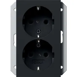 Gira Schuko-Steckdose erhöhtem Berührungsschutz 2-fach für Unterputz-Gerätedose 1-fach System 55 schwarz matt (2731005)