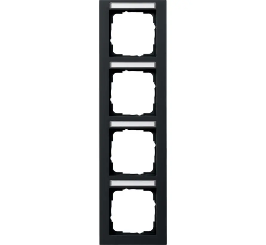 Abdeckrahmen 4-fach vertikal Beschriftungsfeld E2 schwarz matt (111409)