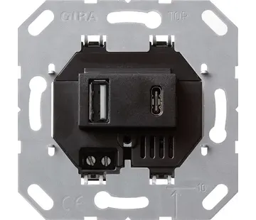 Gira USB-Steckdose 2-fach USB-A und USB-C schwarz (236900)