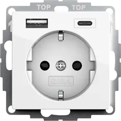 Gira Schuko-Steckdose USB-A und USB-C erhöhtem Berührungsschutz System 55 weiß glänzend (245903)