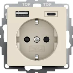 Gira Schuko-Steckdose USB-A und USB-C erhöhtem Berührungsschutz System 55 creme glänzend (245901)