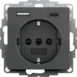Gira Schuko-Steckdose USB-A und USB-C erhöhtem Berührungsschutz System 55 anthrazit matt (245928)