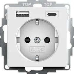 Gira Schuko-Steckdose USB-A und USB-C erhöhtem Berührungsschutz System 55 weiß matt (245927)
