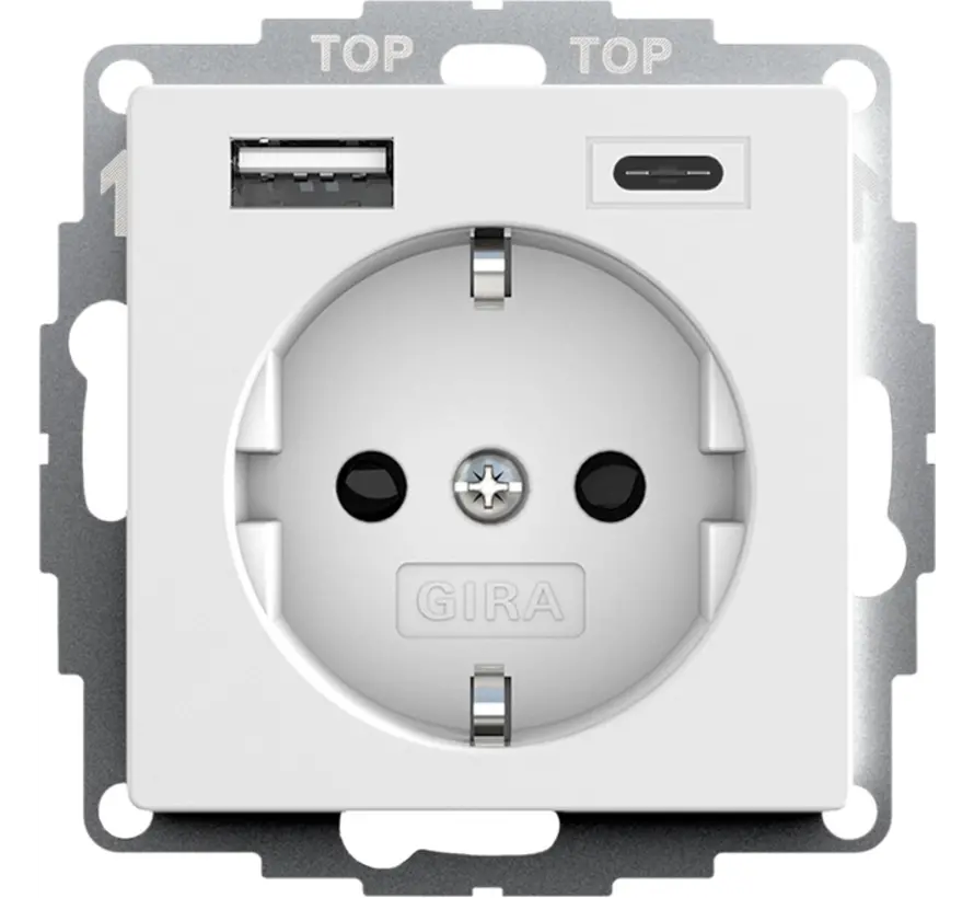 Gira Schuko-Steckdose USB-A und USB-C erhöhtem Berührungsschutz System 55  weiß matt - Günstigesschaltermaterial.de