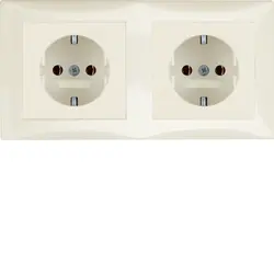 Berker Schuko-Steckdose set 2-fach vorverdrahtet für Duo-Dose S1 creme glänzend (47208982)