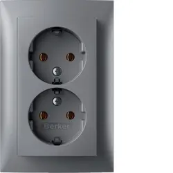 Berker Schuko-Steckdose 2-fach für 1-fach Unterputzdose S1 aluminium matt (47741404)
