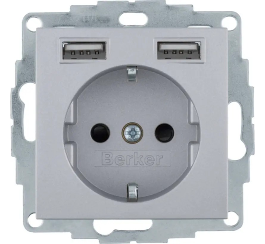 Schuko-Steckdose 2x USB S1/B3/B7 aluminium (48031404)