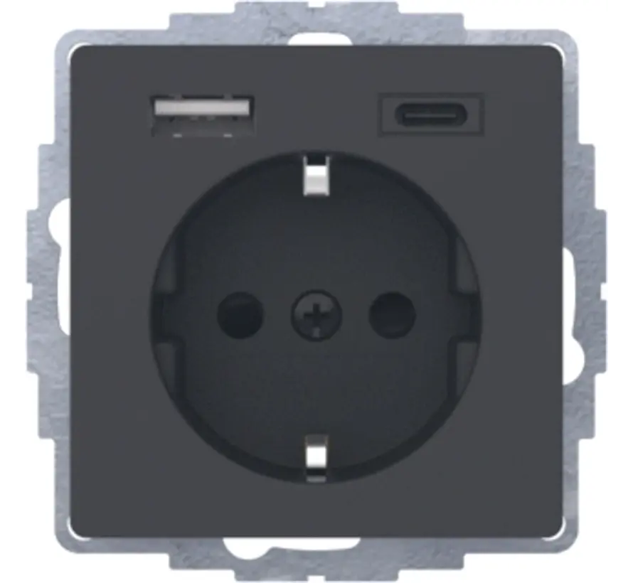 Schuko-Steckdose erhöhtem Berührungsschutz USB-A und USB-C Q1/Q3/Q7 anthrazit (48046086)