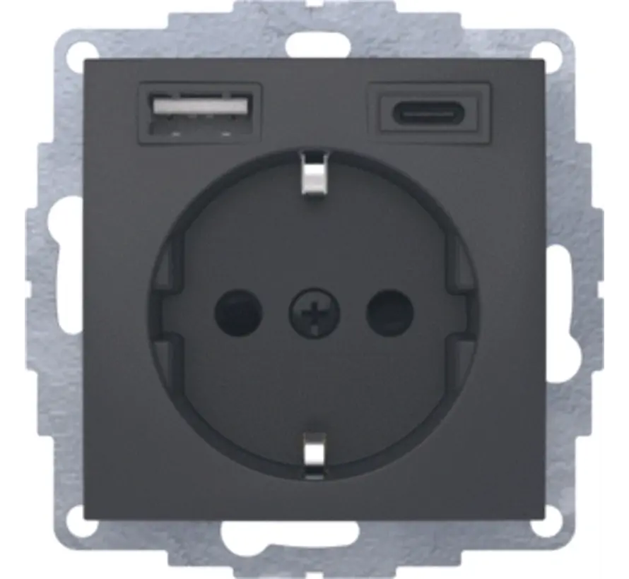 Schuko-Steckdose erhöhtem Berührungsschutz USB-A und USB-C S1/B3/B7 anthrazit matt (48041606)