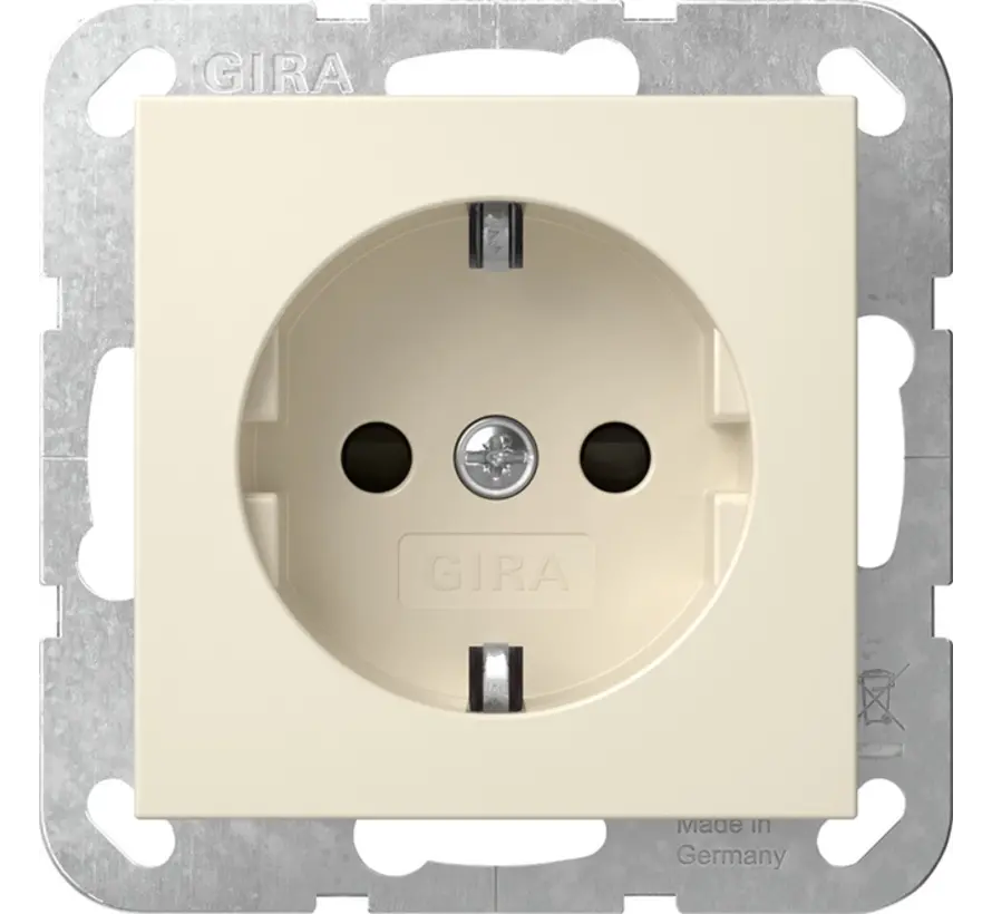 Schuko-Steckdose erhöhtem Berührungsschutz mit Befestigungskrallen System 55 Creme glänzend (445301)