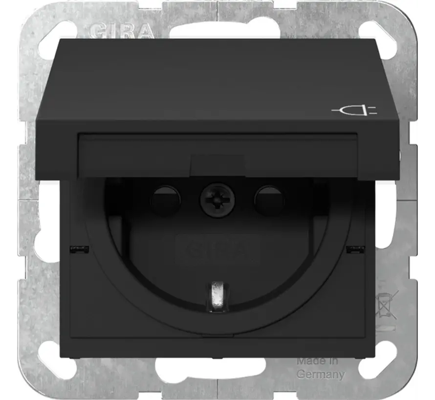 Schuko-Steckdose erhöhtem Berührungsschutz mit Klappdeckel System 55 schwarz matt (4414005)