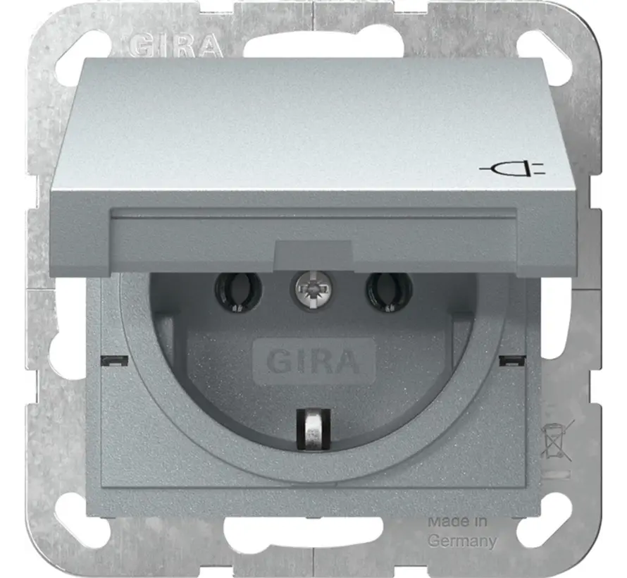 Schuko-Steckdose mit Klappdeckel System 55 aluminium matt (445426)