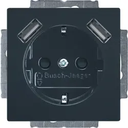 Busch-Jaeger Schuko-Steckdose erhöhtem Berührungsschutz mit 2xUSB Future Linear anthrazit glänzend (20 EUCB2USB-81)
