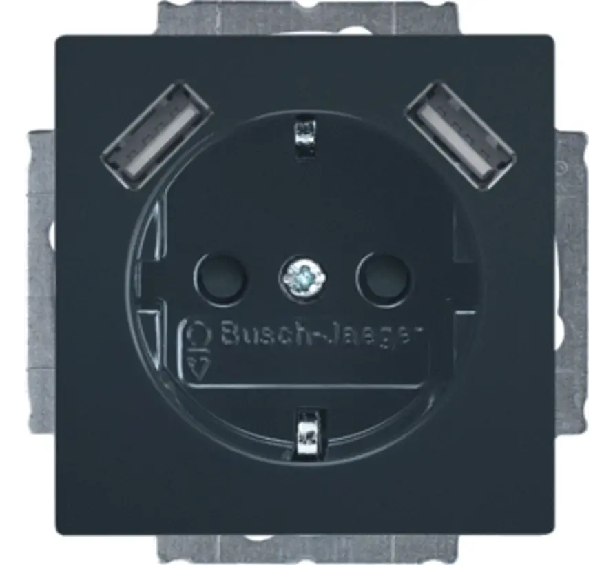 Schuko-Steckdose erhöhtem Berührungsschutz mit 2xUSB Future Linear anthrazit glänzend (20 EUCB2USB-81)