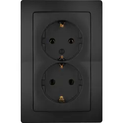 Kopp Schuko-Steckdose 2-fach für 1-fach Unterputzdose ohne HK05 schwarz matt (941150004)