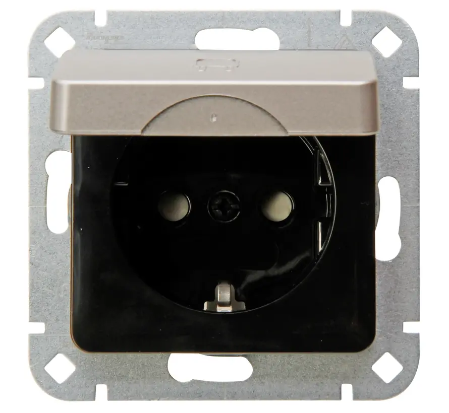 Schuko-Steckdose erhöhtem Berührungsschutz mit Klappdeckel HK02 stahl (914920000)