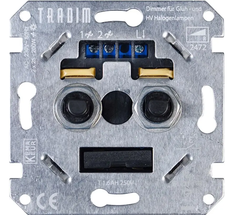 Doppel-Drehdimmer für 230V-Glüh- und Halogenlampen 2x 25-200 Watt (2472)