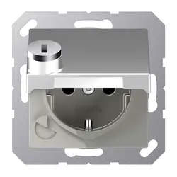 JUNG Schuko-Steckdose Safety+ mit Klappdeckel und Sicherheitsschloss ohne Befestigungskrallen A-range aluminium (A 1520 NBFKLSL AL)