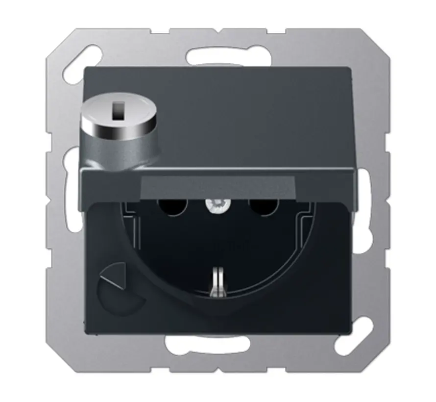 Schuko-Steckdose Safety+ mit Klappdeckel und Sicherheitsschloss ohne Befestigungskrallen A-range anthrazit matt (A 1520 NBFKLSL ANM)