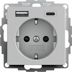 Gira Schuko-Steckdose USB-A und USB-C erhöhtem Berührungsschutz System 55 grau matt (2459015)