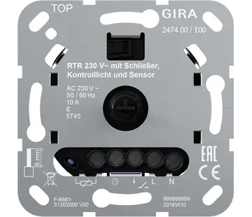 Gira Einsatz Raumtemperaturregler 230 V mit Schließer Kontrolllicht und Sensor für elektrische Fußbodenheizung (247400)