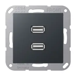 JUNG 2x USB Typ A Anschluss-System mit Tragplatte A-range anthrazit (MA A 1153 ANM)