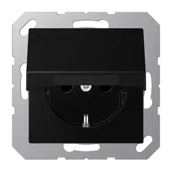 JUNG Schuko-Steckdose Safety+ mit Klappdeckel ohne Befestigungskrallen A-range graphitschwarz matt (A 1520 NBFKIKL SWM)