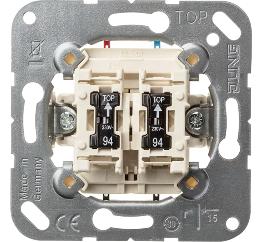 Doppel-Wippschalter mit Kontrollleuchte mechanischer Verriegelung und Krallenbefestigung (505 KOVU 5)