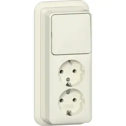 Gira Kombination Schalter und 2fach Schuko-Steckdose Aufputz creme (418610)
