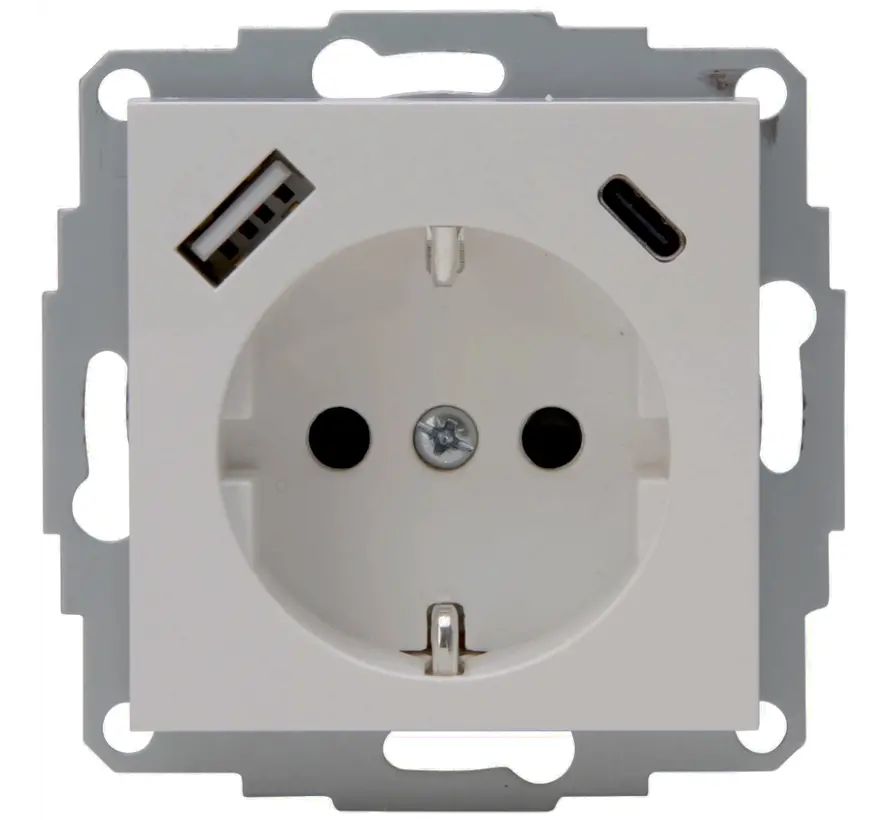 Schuko-Steckdose erhöhtem Berührungsschutz und USB-A + USB-C HK07 Athenis grau matt (297234007)