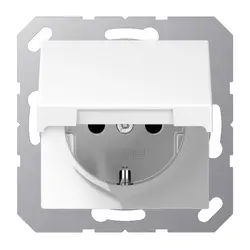 JUNG Schuko-Steckdose Safety+ mit Klappdeckel ohne Befestigungskrallen A-range alpinweiß (A 1520 NKIKL WW)