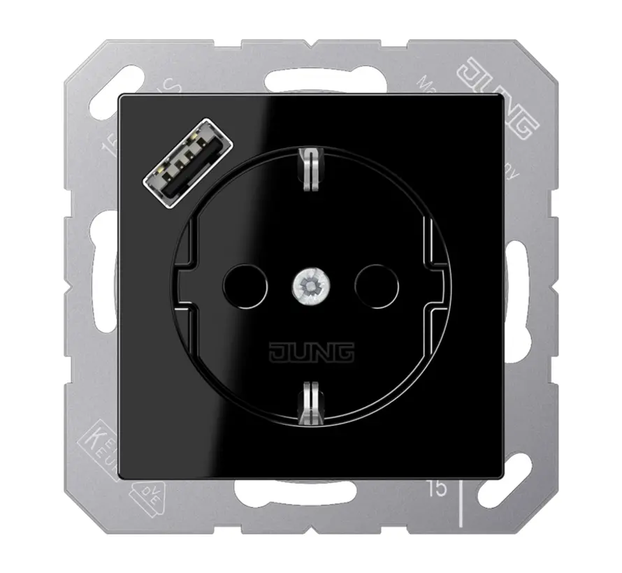 Schuko-Steckdose mit USB Typ A A-range schwarz glänzend (A 1520-18 A SW)