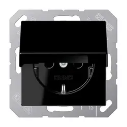 JUNG Schuko-Steckdose Safety+ mit Klappdeckel und Befestigungskrallen A-range schwarz glänzend (A 1520 BFKIKL SW)