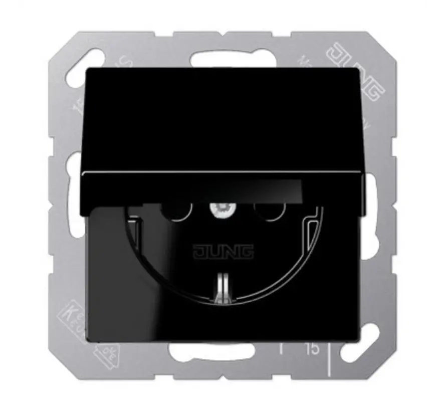 Schuko-Steckdose Safety+ mit Klappdeckel und Befestigungskrallen A-range schwarz glänzend (A 1520 BFKIKL SW)