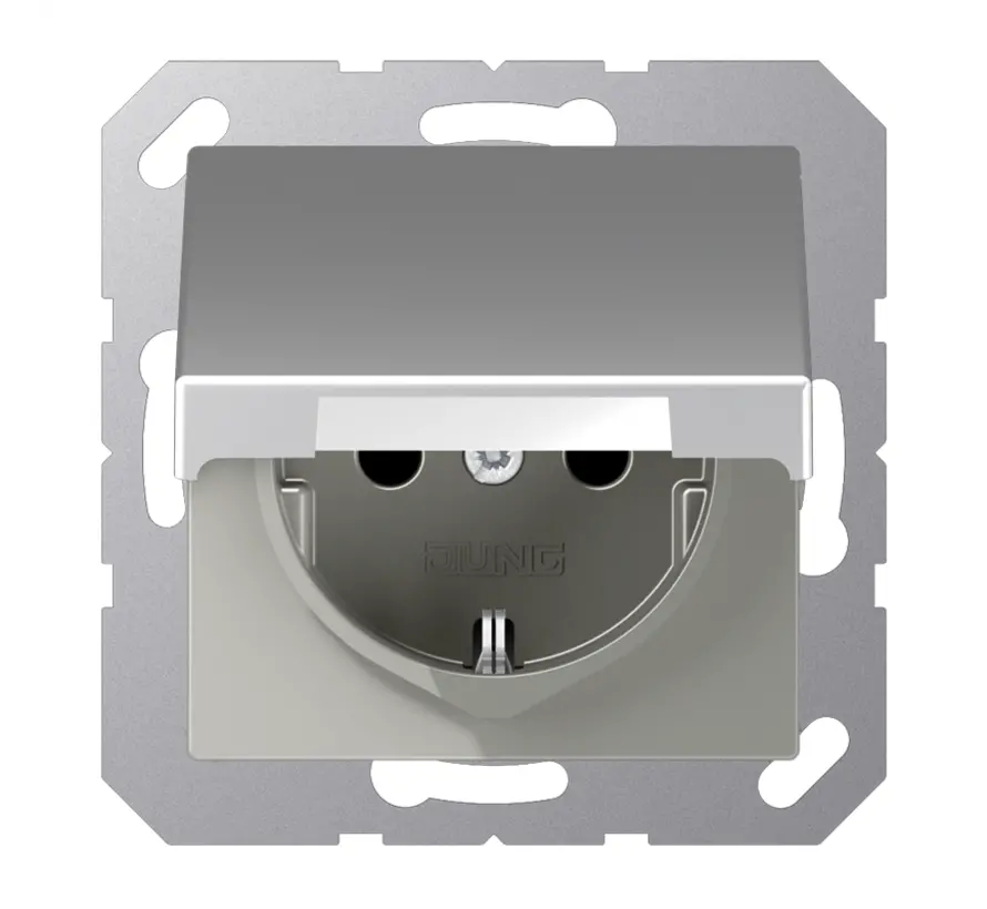 Schuko-Steckdose Safety+ mit Klappdeckel und Befestigungskrallen A-range aluminium (A 1520 BFKIKL AL)