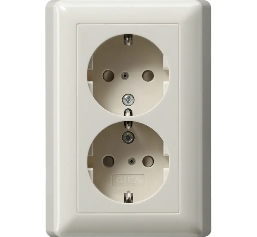 Schuko-Steckdose 2-fach mit erhöhtem Berührungsschutz für 1-fach Unterputzdose System 55 creme glänzend (078301)